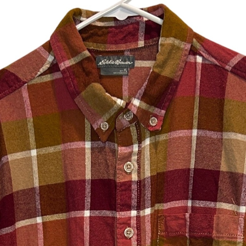 Eddie Bauer Men's XL‎ Flannel Shirt Button Down Long Sleeve Plaid Burgundy